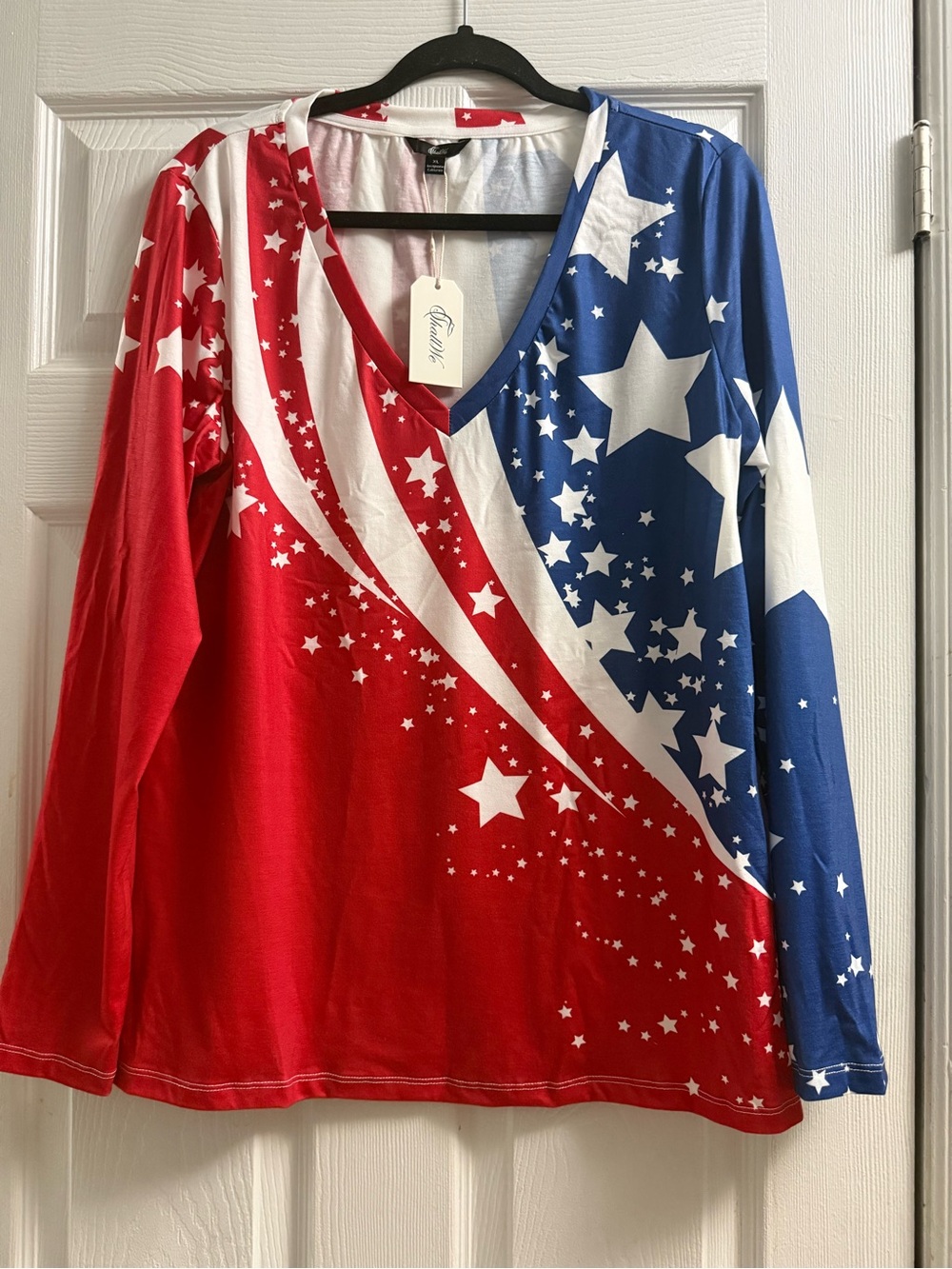 🆕 ShallWe American Independence Day patriotic v-neck long sleeve top size XL - Picture 3 of 10